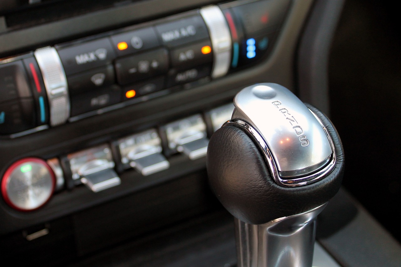 A Ford Gear Shift inside a Mustang